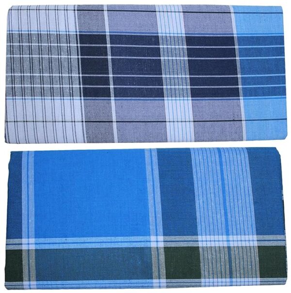 Weavers Villa Men's Mixed Cotton Lungi (Multicolour, 2 Mtrs) -Set of 2