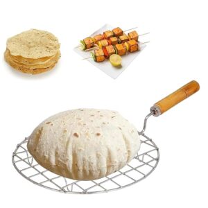 ANLYF Papad Jali Roast, Paneer Grill, Roti Maker, Barbeque Jali Roaster Chapati Toast Grill Wooden Handle Vegetable tandoor net, Baigan Bharta (Round)