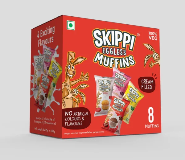Skippi Eggless Muffins, 4 Assorted Flavors, Pack of 8 muffins 280 gm.